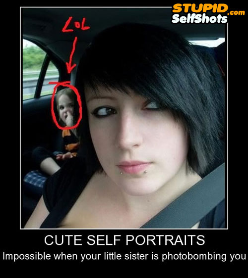 Cure car portrait self shot, photobomb