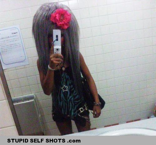 Hair fail, bathroom mirror selfie