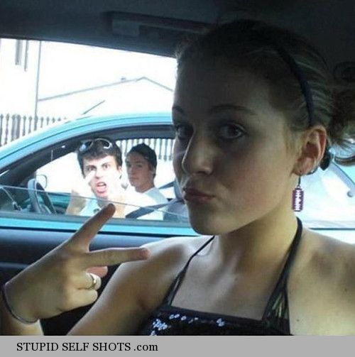 Girl gets photobombed in car, self shot