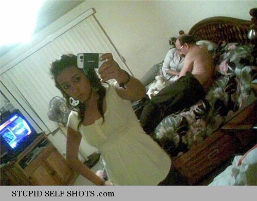 Parents on the bed, mirror self shot fail
