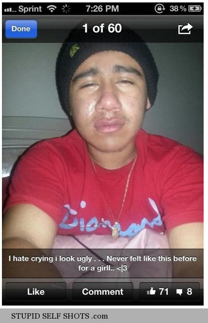 Crying over a break up, guy self shot