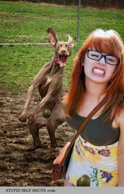 Dog photobombed of a redhead girl, self shot