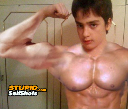 Photoshopped Muscle Fail, bathroom self shot