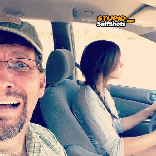 Daughter is learning to drive, dads face, self shot