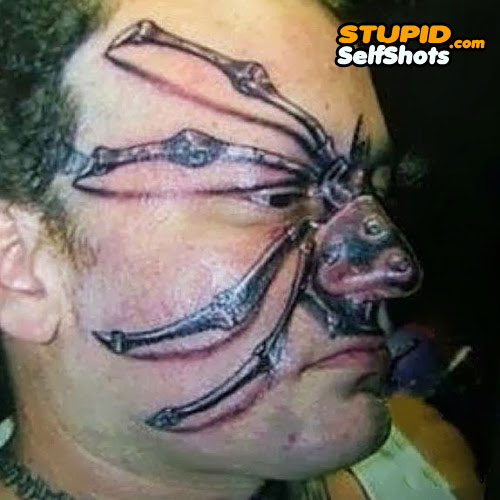 Spider face tattoo fail, self shot