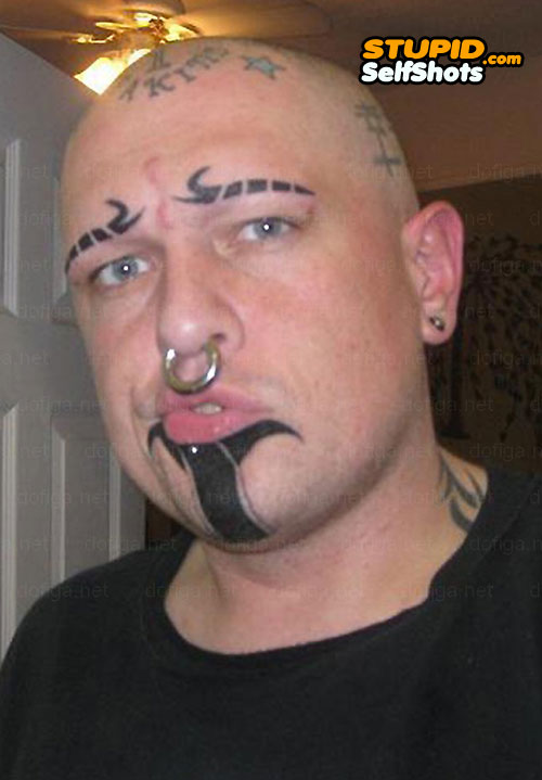 Stupid eyebrow and chin tattoo, selfie